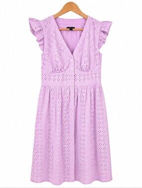J.Crew Eyelet Midi Dress | Pink Cotton Ruffle Sleeve Summer Dress | Size 4